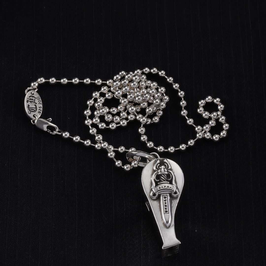 Chrome Hearts One Hearts Silver Sword Pendant with Chain
